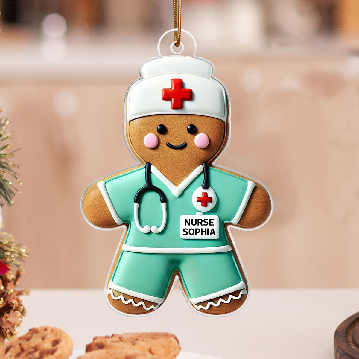 3D Effect Gingerbread Nurse Personalized Acrylic Ornament, Christmas Gift For Nurses