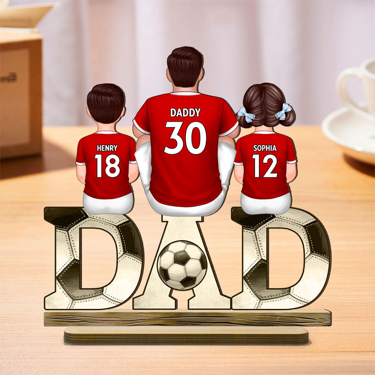 Soccer Dad & Kids Personalized 2-Layer Standing Wooden Plaque, Father’s Day gift for Dad, for Husband