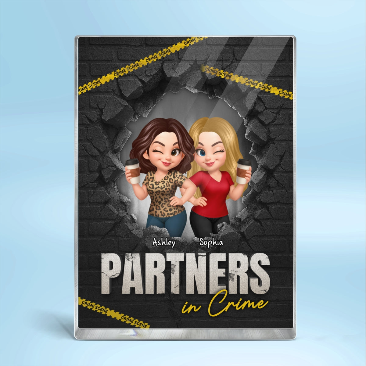 Besties Sisters Partners In Crime 3D Effect Break Through Wall Personalized Acrylic Block