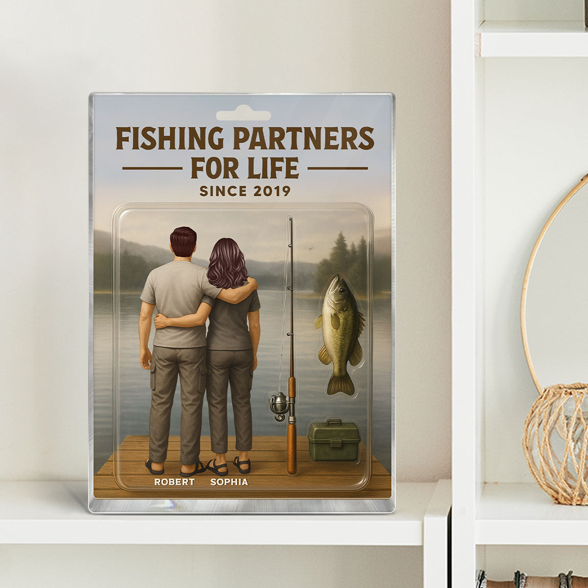 3D Effect Custom Figure Couple Fishing Partners For Life Personalized Rectangle Acrylic Block Plaque
