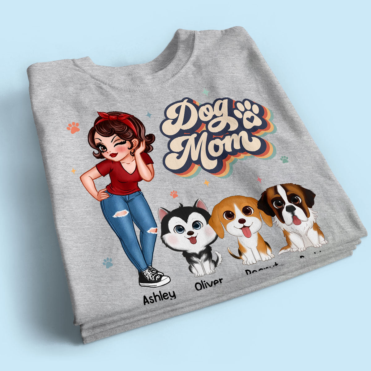 Dog Mom Retro With Peeking Dogs Personalized Shirt