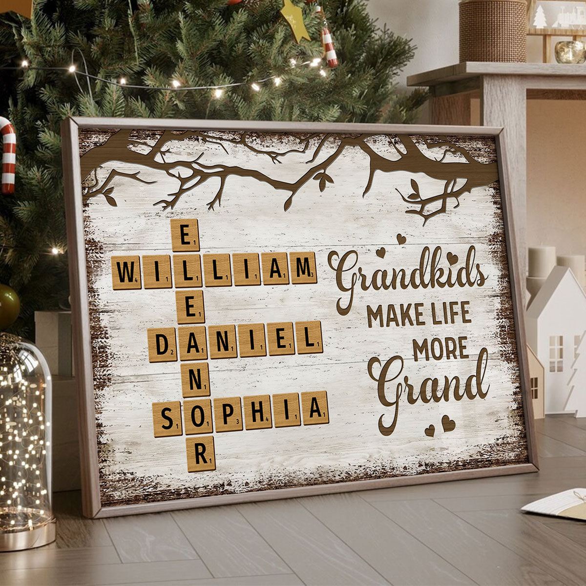 Grandkids Make Life More Grand Crossword Puzzle Art Personalized Poster, Christmas Gift for Grandma