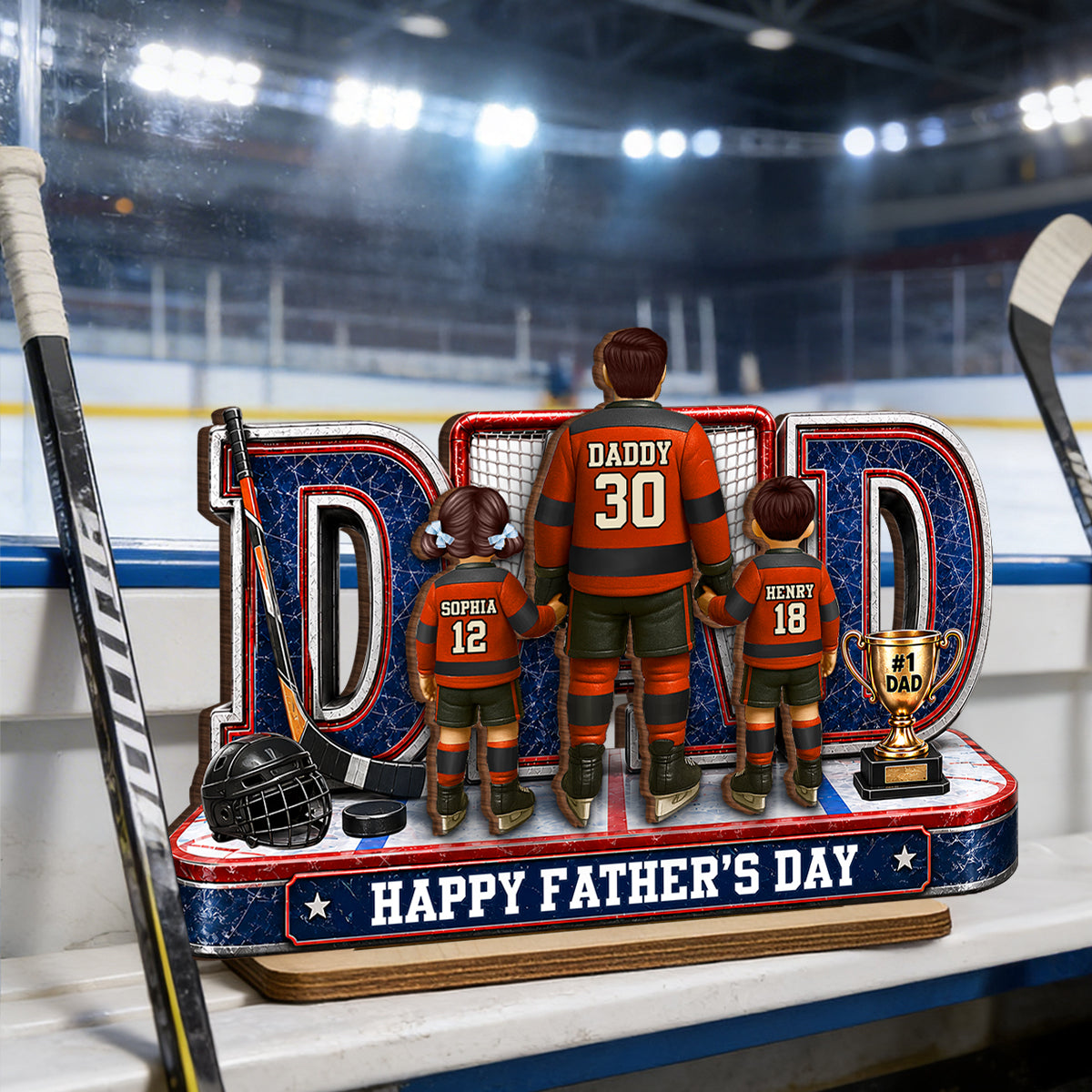 MVP Hockey Dad & Kids Together - Personalized 2-Layered Wooden Plaque - Father's Day Gift For Dad, Husband