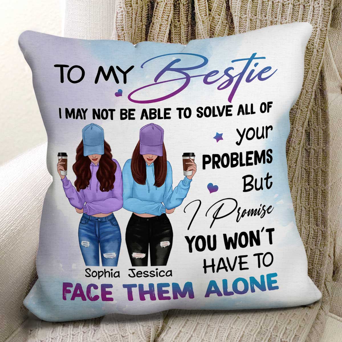 Front View Besties To My Bestie Gift For Best Friends Personalized Pillow