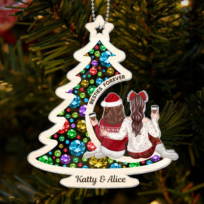Sisters On Christmas Tree Gemstones Effect Personalized Acrylic Ornament, Christmas Gift for Sisters, Siblings, Besties
