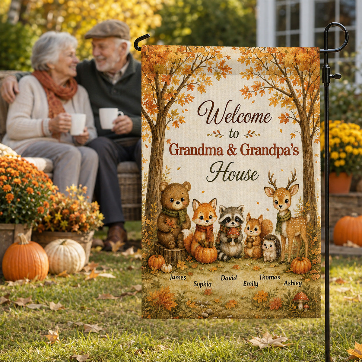 Welcome To Grandparents House Fall Season Cute Woodland Animals - Personalized Garden Flag
