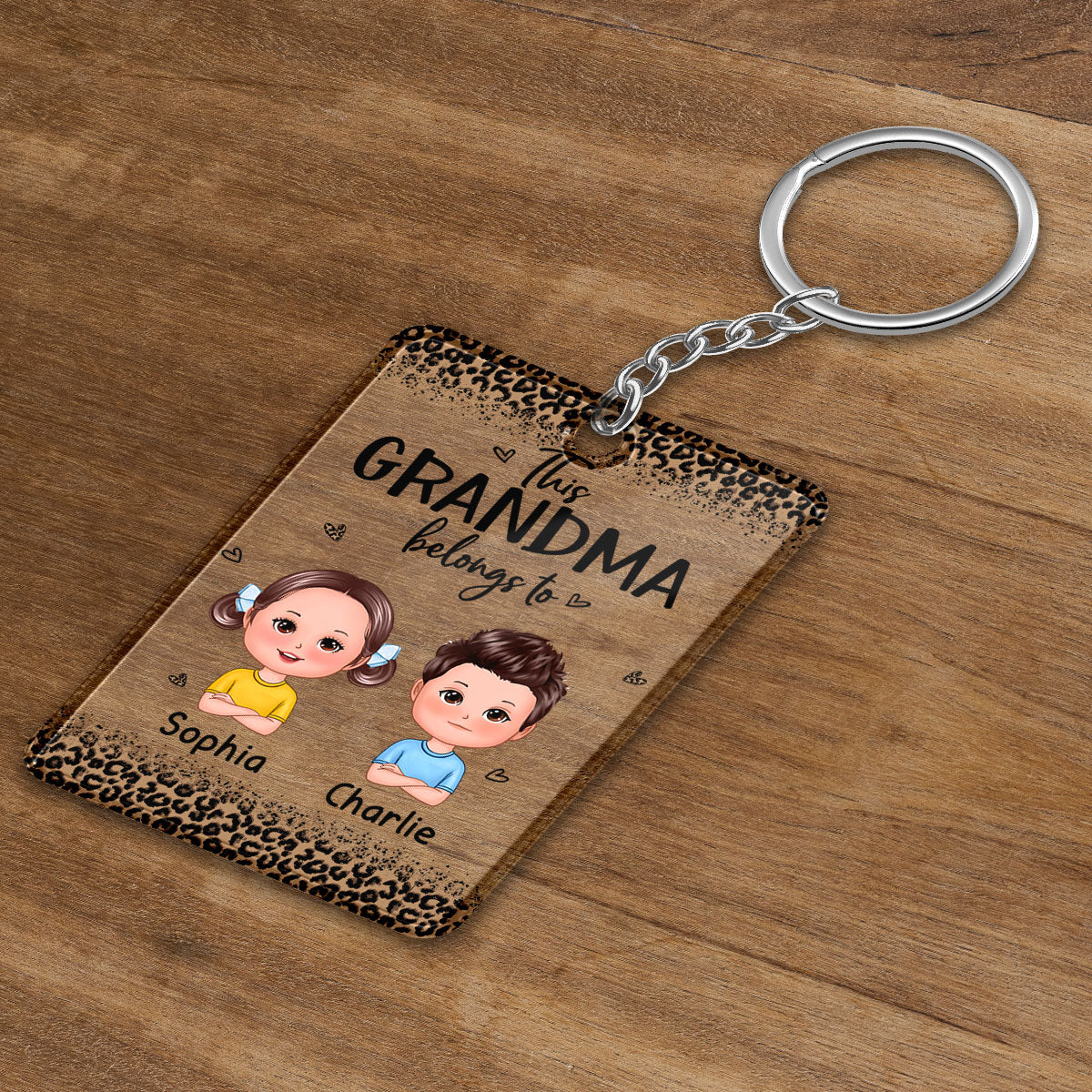 Leopard This Grandma Mom Auntie Belongs To Doll Kids Personalized Acrylic Keychain