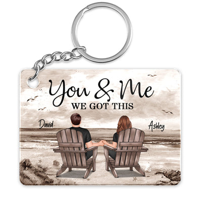 Back View Couple Sitting Retro Vintage Beach Landscape Personalized Acrylic Keychain