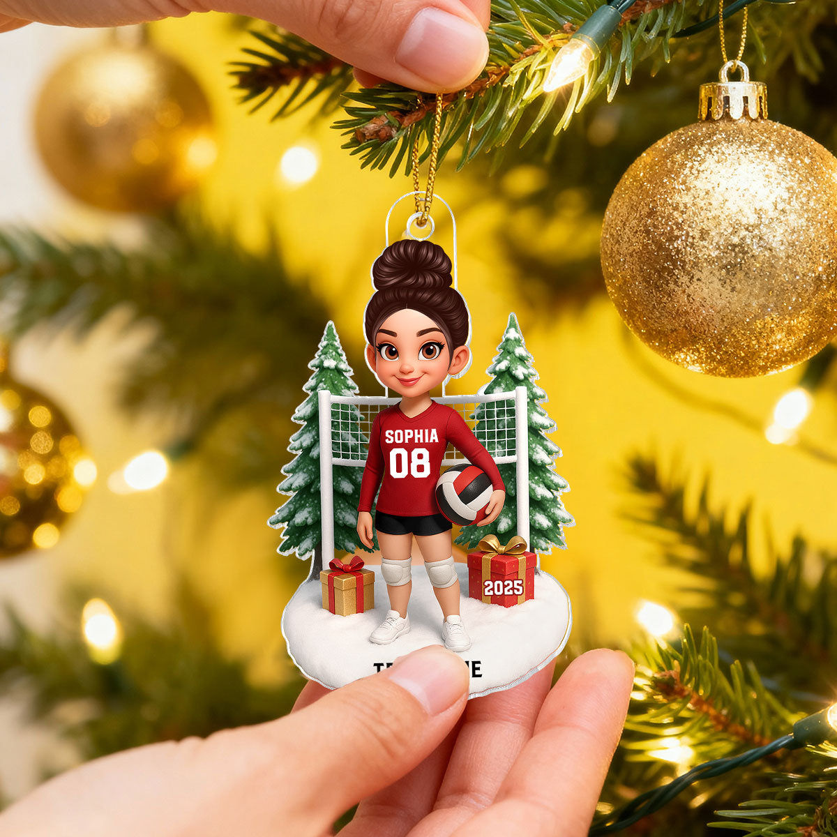 3D Effect Christmas Volleyball Player - Personalized Acrylic Ornament - Gift For Volleyball Lovers, School Volleyball Team