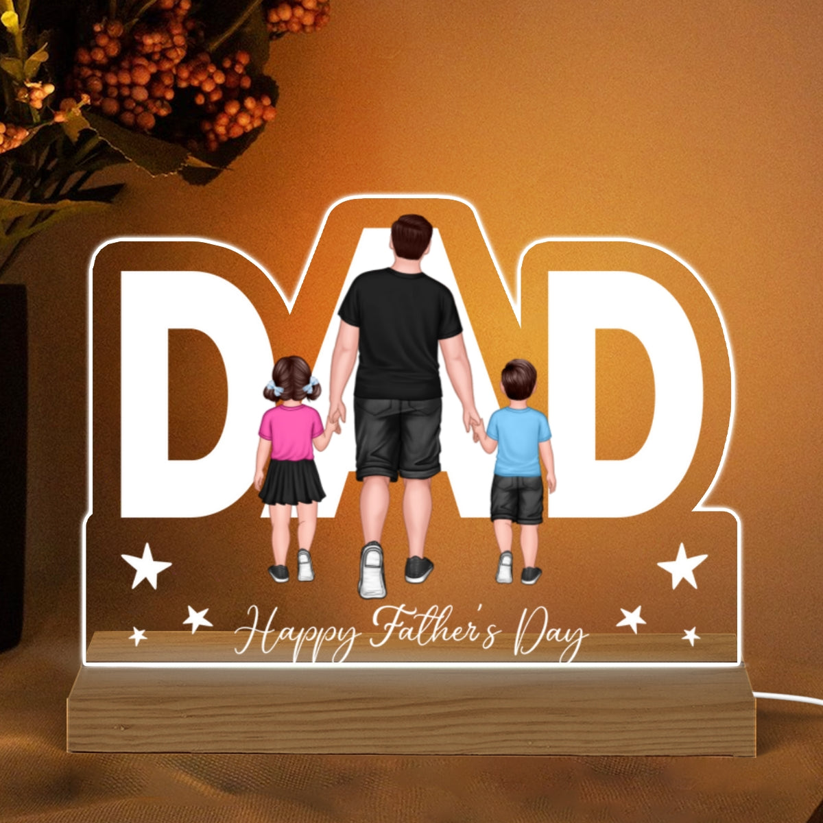 Dad Shape Walking Dad And Kids Personalized Warm Custom Shape LED Night Light