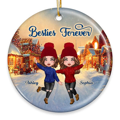 Christmas Night Happy Doll Besties On The Street Personalized Circle Ornament