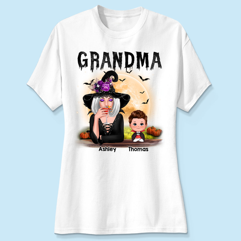 Grandma Mom Witch With GrandKids Halloween Personalized Shirt