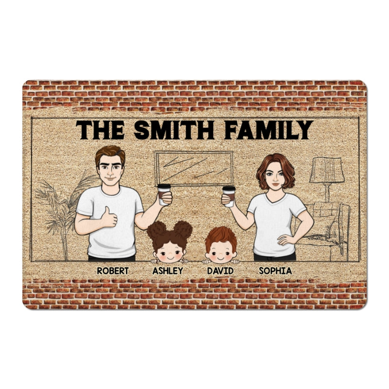 Brick Background Family Dad Mom Kids Dogs Cats Personalized Doormat