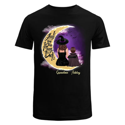 Halloween Grandma & Grandkid On Moon Back View Personalized Shirt