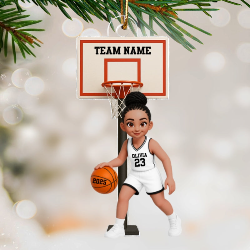 Basketball Girl Playing On Court 3D Effect - Personalized Acrylic Ornament - Christmas Gift For Teen Girls, Daughters, Granddaughters
