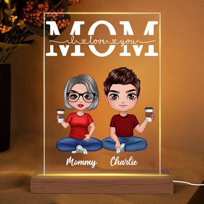Mom We Love You Doll Mom Daughters Sons Sitting Personalized Rectangle LED Night Light