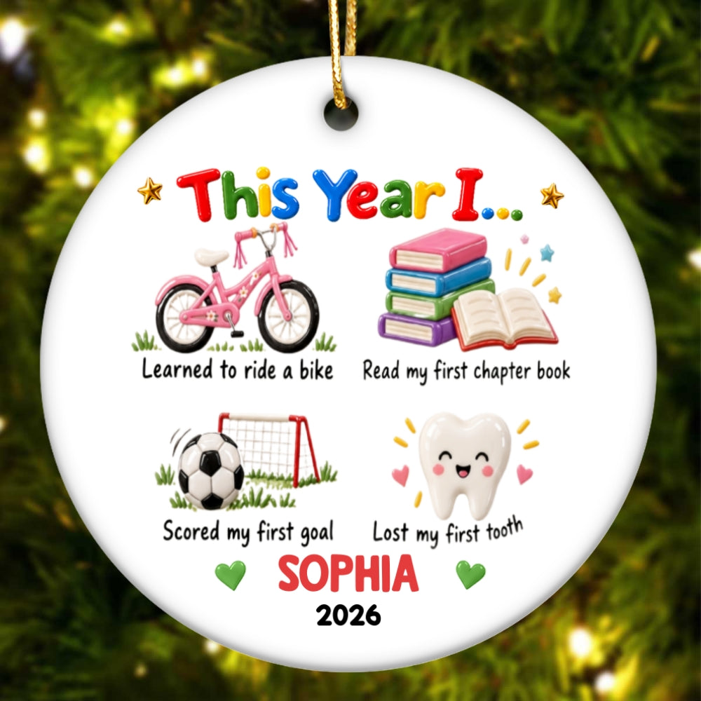 Things Kid Achieved This Year I... 2D Flat - Personalized Ceramic Ornament - Kid Milestones Keepsake, Custom Childhood Memories Keepsake