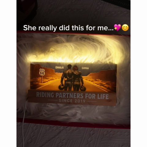 Eternal Love Back View Biker Couple Riding Partners For Life - Personalized Acrylic Block LED Night Light - Heartfelt Valentine's Day Gift, Anniversary Gift For Couple, Bikers, Gift For Him, For Her