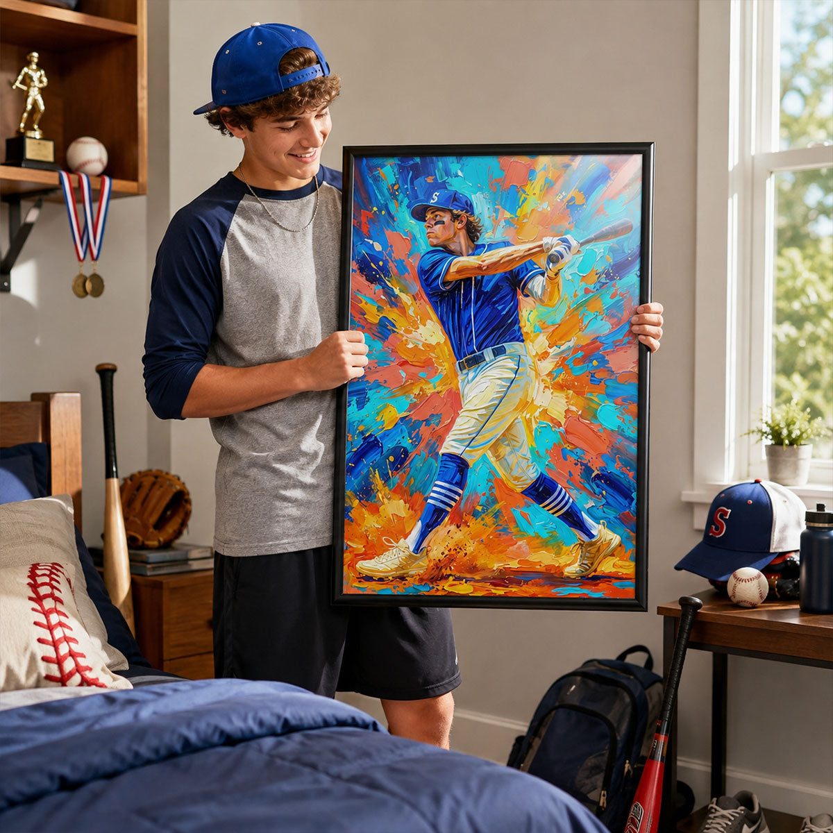 Modern Oil Painting Sport Photos Insert - Personalized Poster - Gift For Boy, Girl
