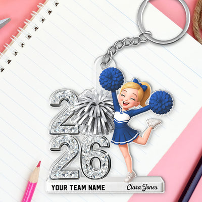 3D Shiny Effect Cheerleader With Year - Personalized Acrylic Keychain - Gift For Daughter, Granddaughter