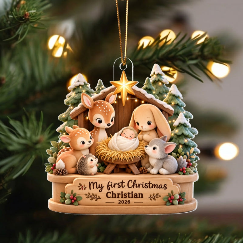My First Christmas Cute Animals - Personalized Acrylic Ornament - Baby Ornament Keepsake
