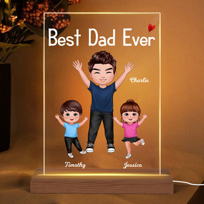Best Dad Ever Happy Doll Dad Kids Dogs Cats Father‘s Day Gift Personalized Rectangle Acrylic Plaque LED Night Light