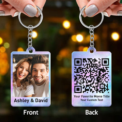Family Couple Best Friends Photo Custom Message Scannable QR Code Personalized Acrylic Keychain