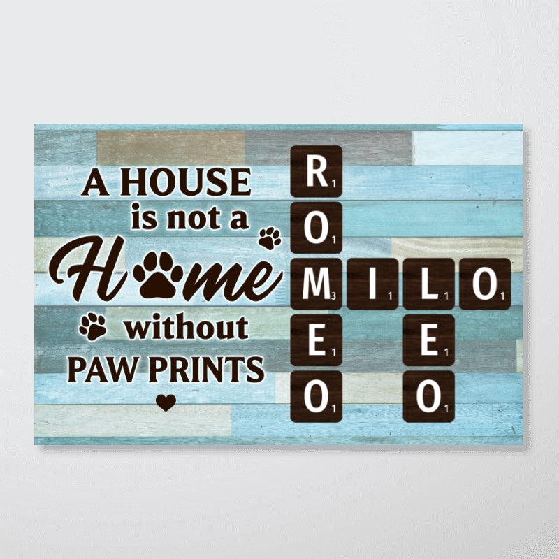 House Is Not Home Without Paw Prints Green Palette Crossword Puzzle Art Personalized Poster, Home Decor For Pet Lover