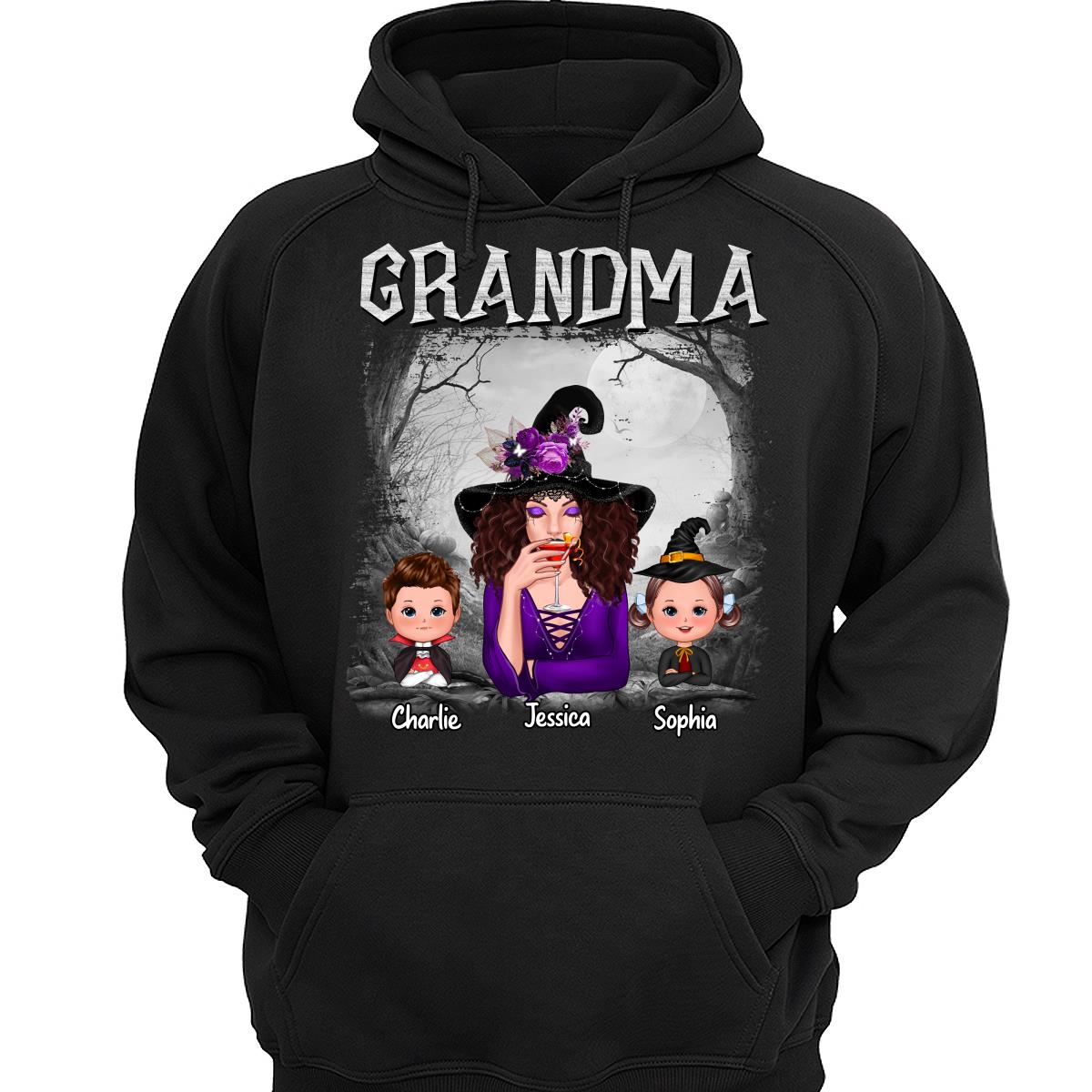 Halloween Black And White Forest Grandma With Grandkids Personalized Shirt