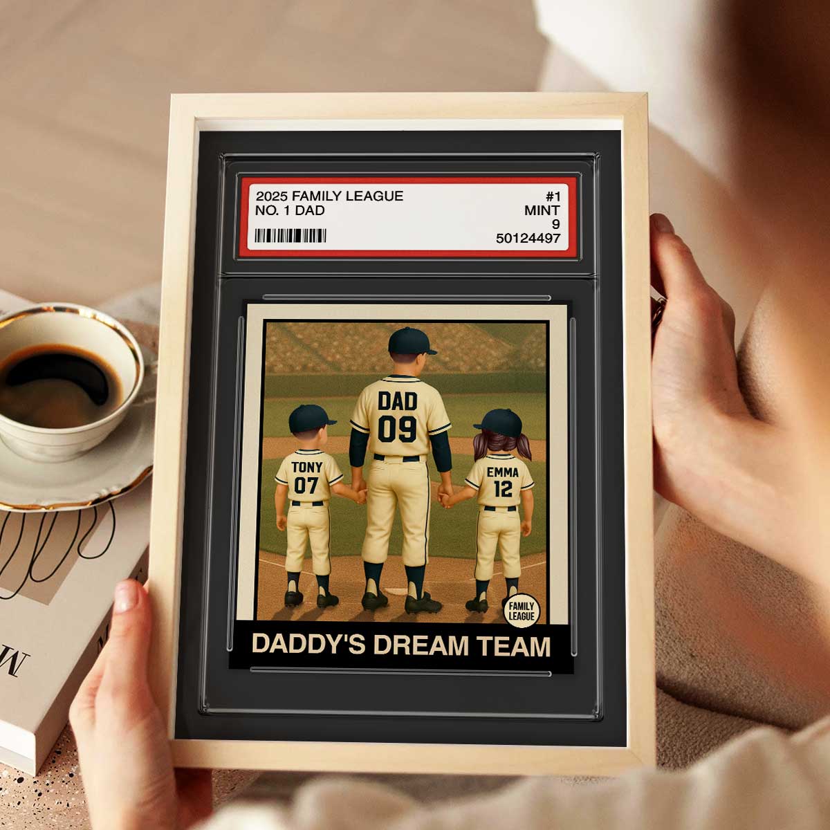Baseball No. 1 Dad Man & Kids Trading Card Style Personalized Poster