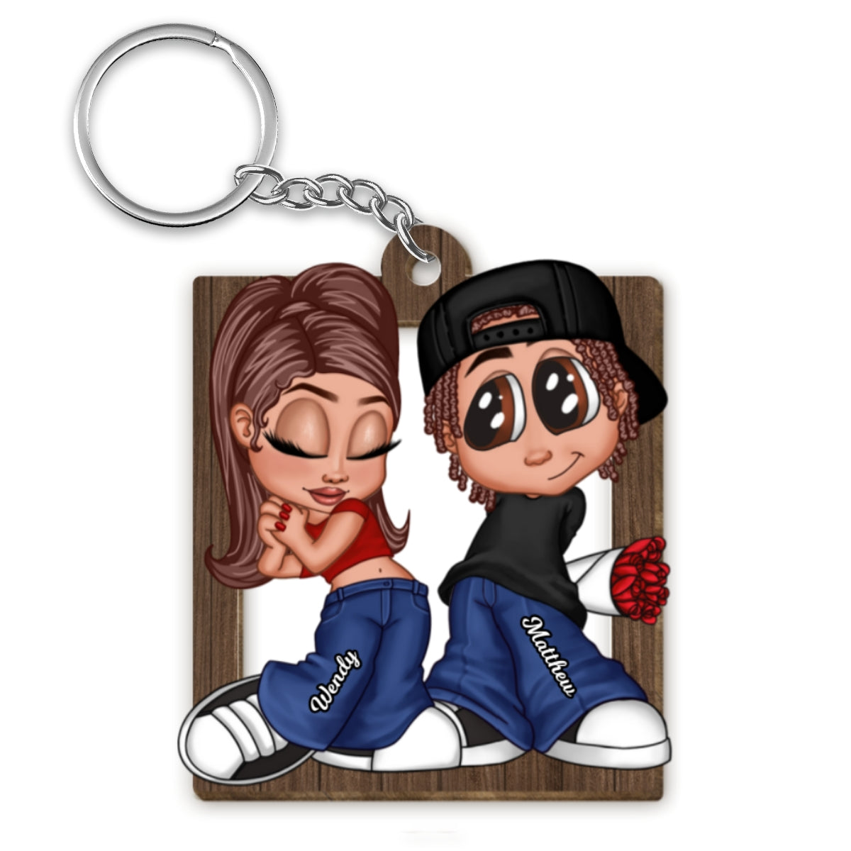 Y2K Couple Frame Personalized Wooden Keychain, Gift For Him, Gift For Her