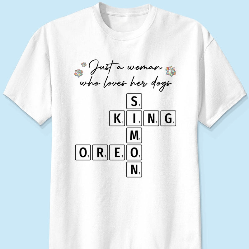 Just A Woman Who Loves Dogs Cats Crossword Puzzle Art Personalized Shirt