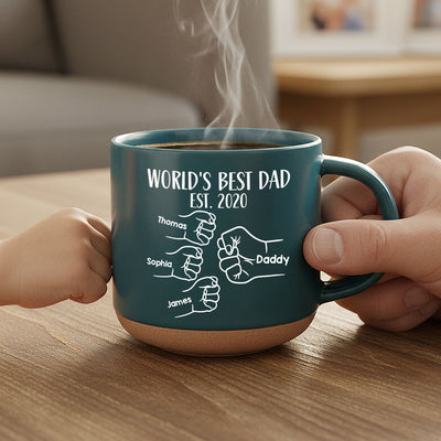 World's Best Dad Fist Bump - Personalized Pottery Mug - Gift For Dad