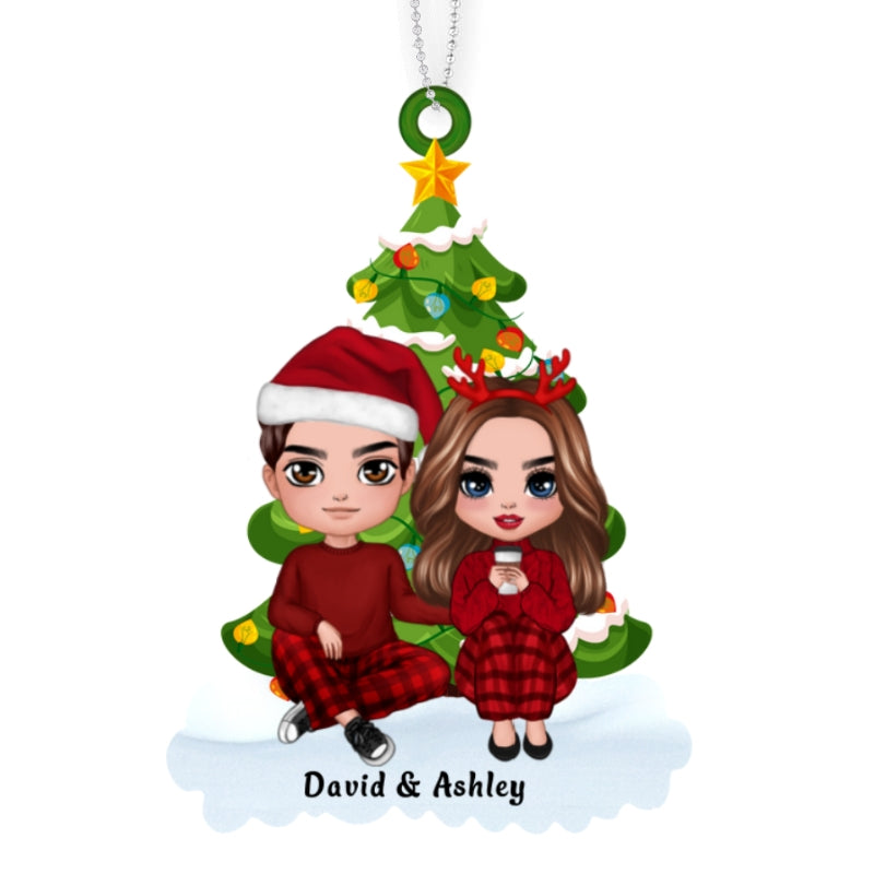 Doll Couple Together Christmas Personalized Wooden Ornament
