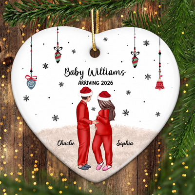 Personalized Pregnancy Ornament, Expecting Family Christmas Personalized Heart Ceramic Ornament, New Mom Christmas Gift