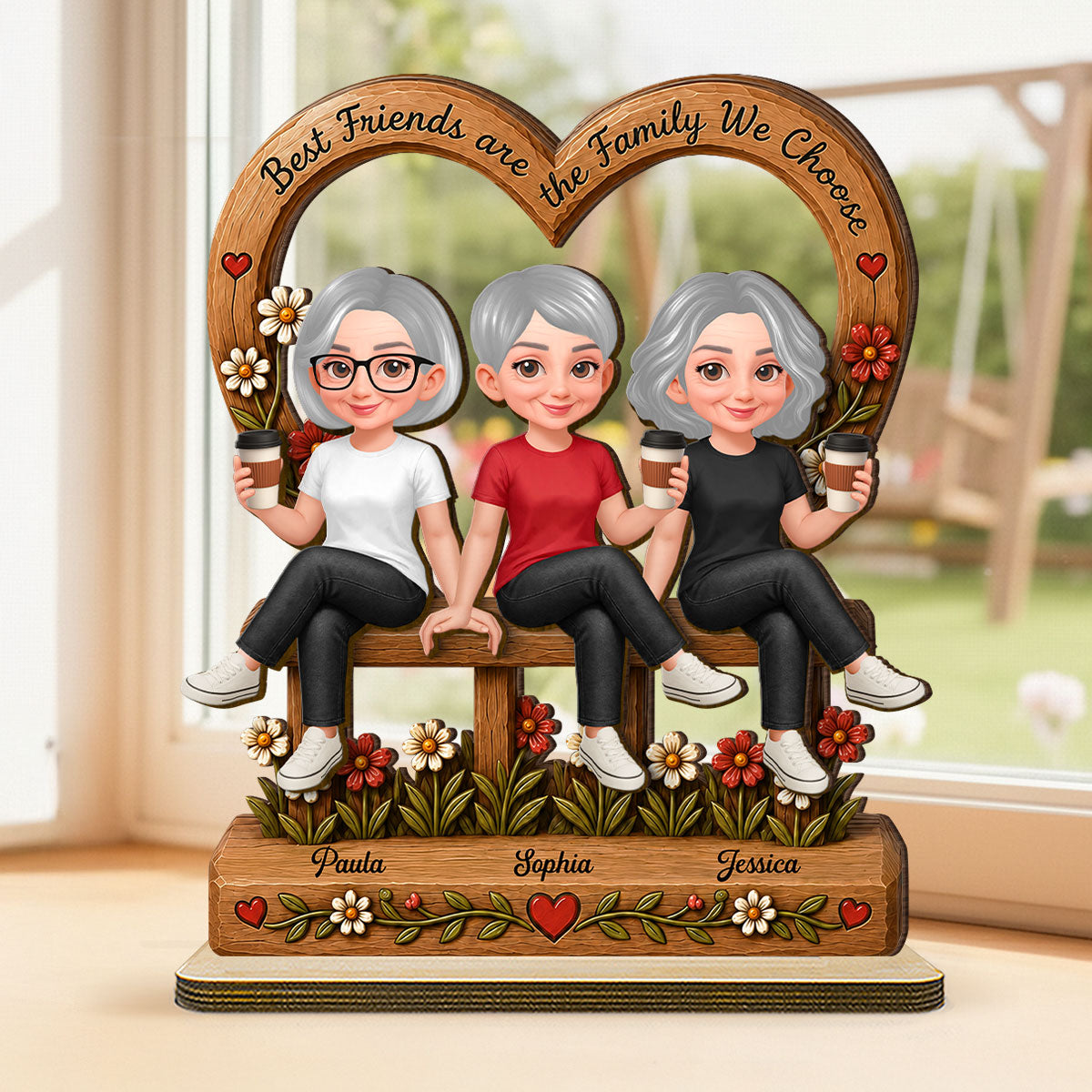 Floral Besties Best Friends Are The Family We Choose - Personalized 2-Layered Wooden Plaque - Birthday Gift, Gift For Best Friends