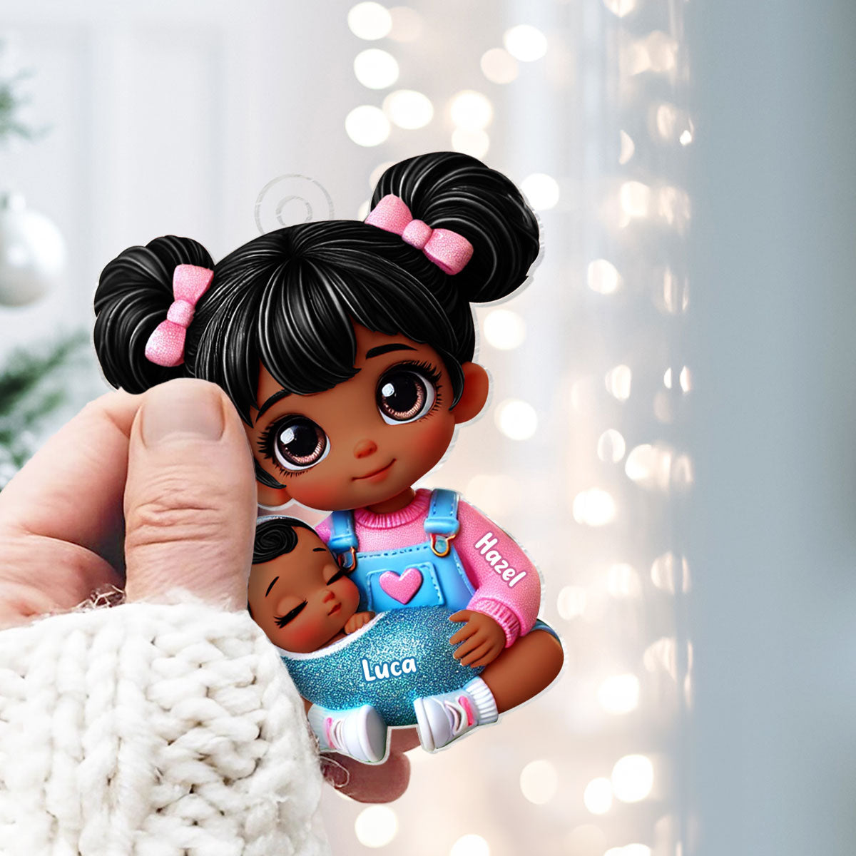 Personalized Big Sister Holding Baby Personalized 2D Flat Acrylic Christmas Ornament, Christmas Gift For Daughter Granddaughter