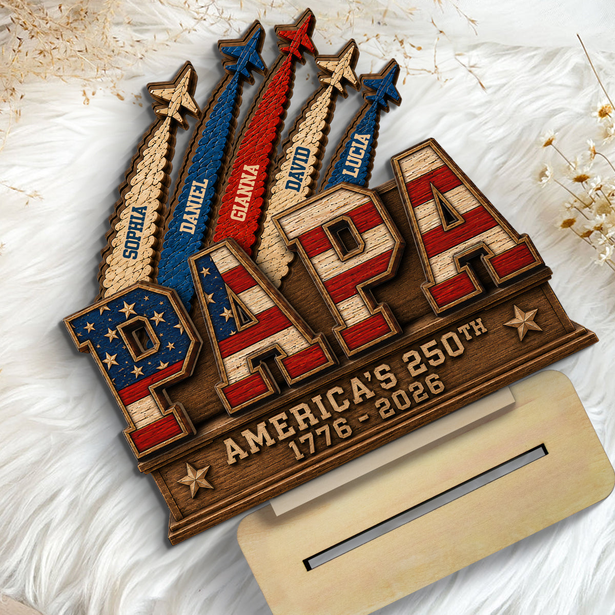 Dad Grandpa Nation Flag American 250th Anniversary - Personalized Wooden Plaque - Father's Day Gift For Dad, Grandpa