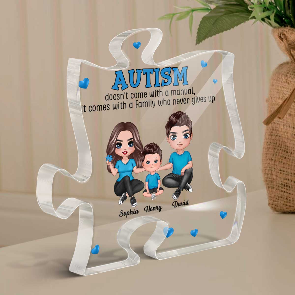 Autism Comes With A Family Doll Family Personalized Puzzle Acrylic Block