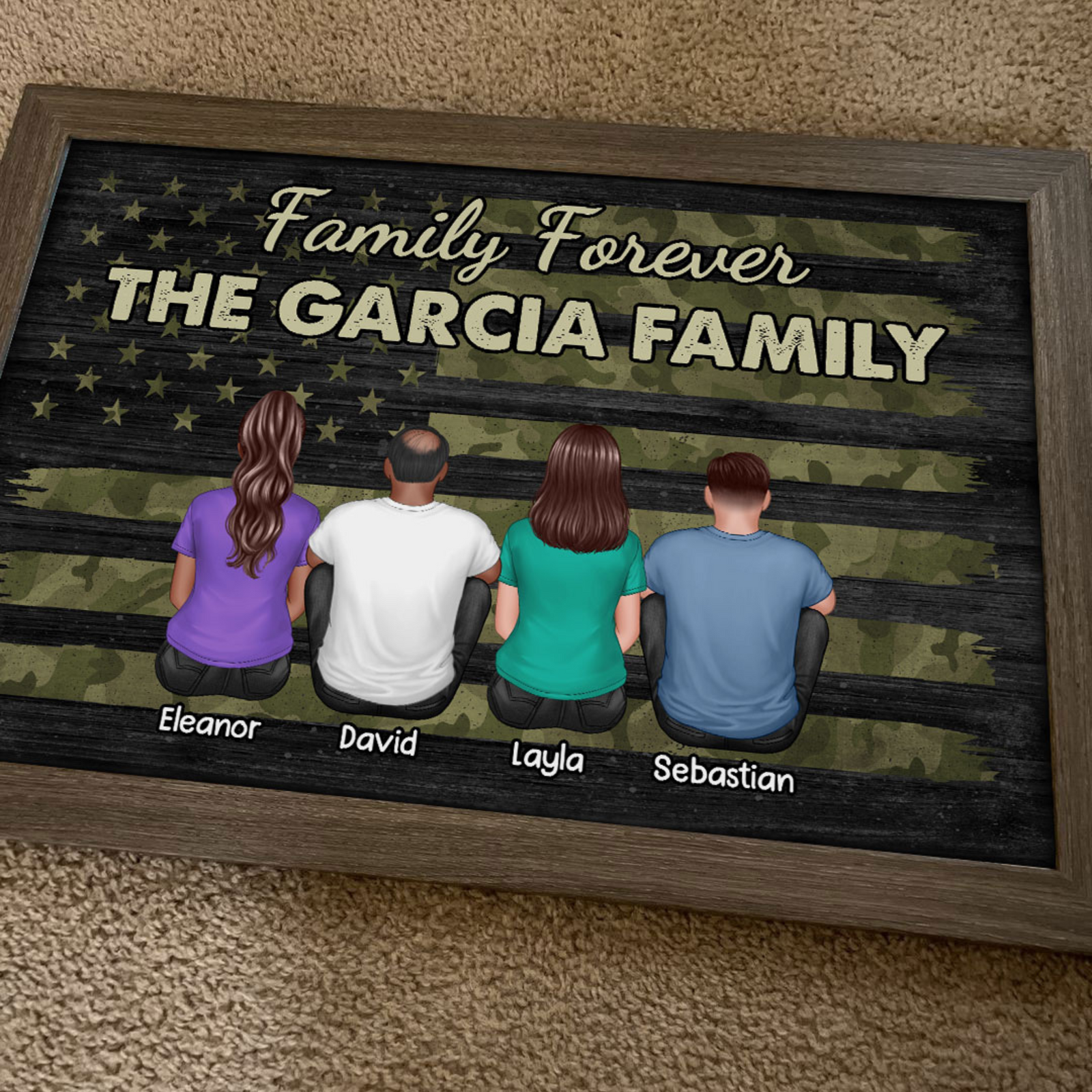 Family Forever Camo American Flag Personalized Poster, Gift For Husband, Wife, Dad, Mom