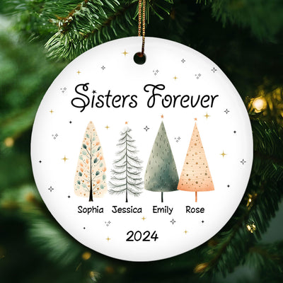 Sisters Besties Cute Christmas Tree Personalized Ceramic Ornament