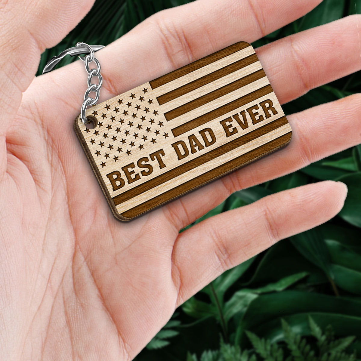 TRENDINGCUSTOM Best Dad Ever Flag Back View Man Kids Dog Cat Personalized Wooden Keychain