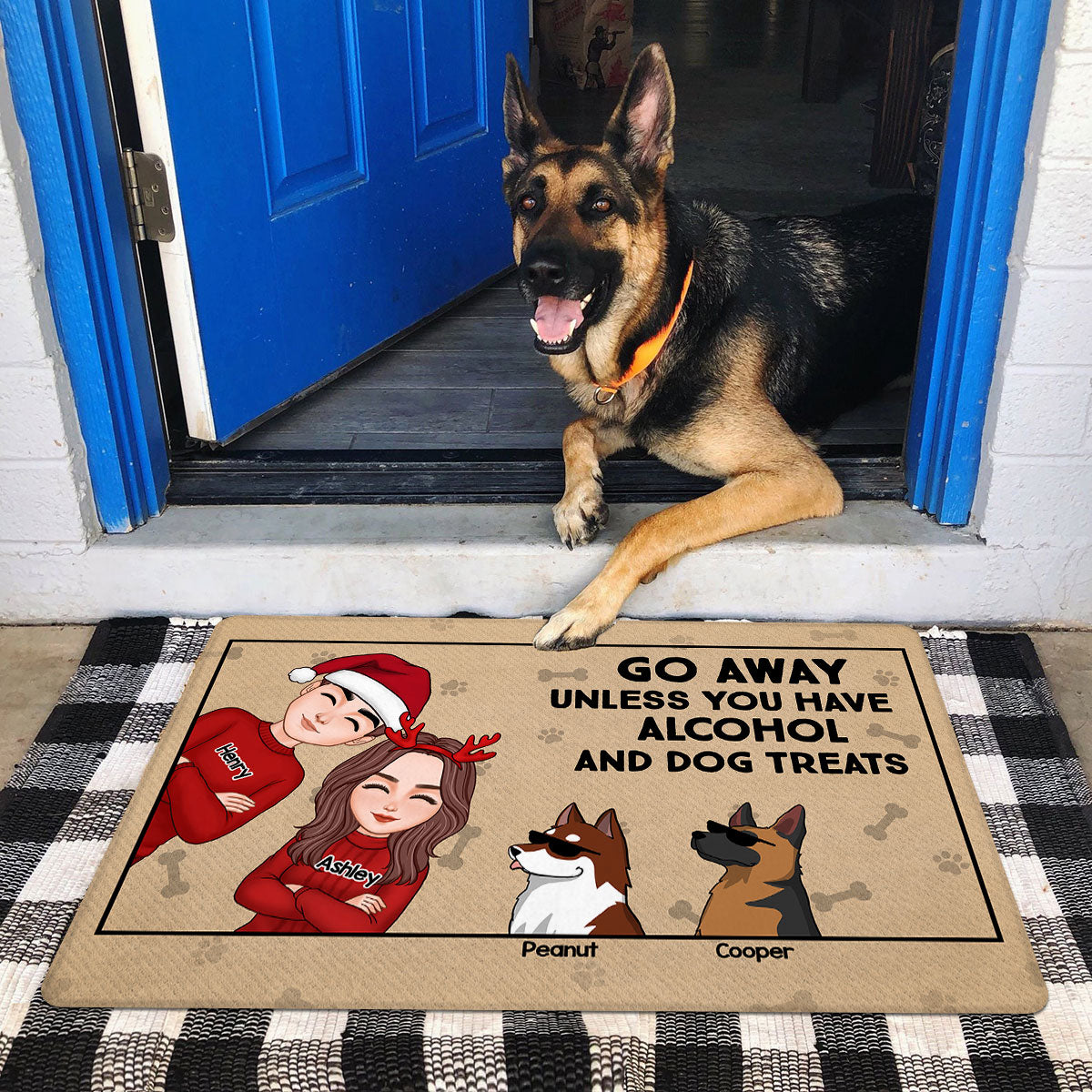 Go Away Unless You Have Alcohol And Dog Treats Personalized Doormat