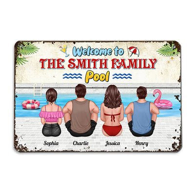 Welcome To Family Pool Sitting Back View Personalized Metal Sign