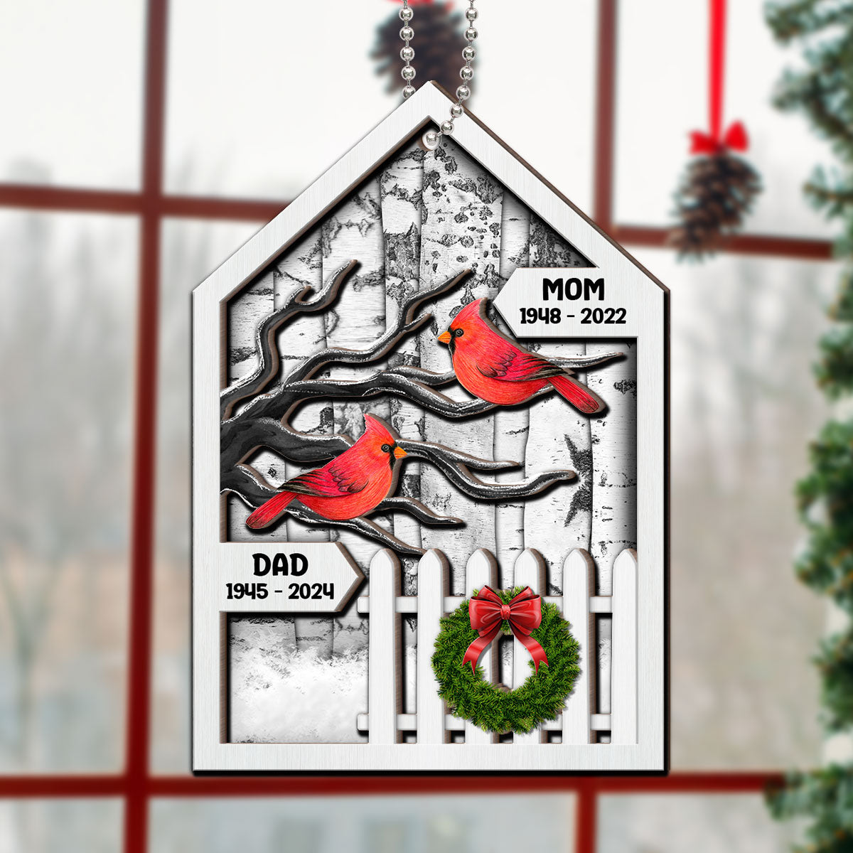 Birch Tree Memorial Christmas Personalized 2-Layer Wooden Ornament, Christmas Decoration