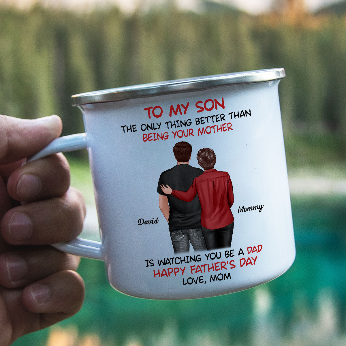 To My Son From Mom Happy Father‘s Day Back View Personalized Campfire Mug