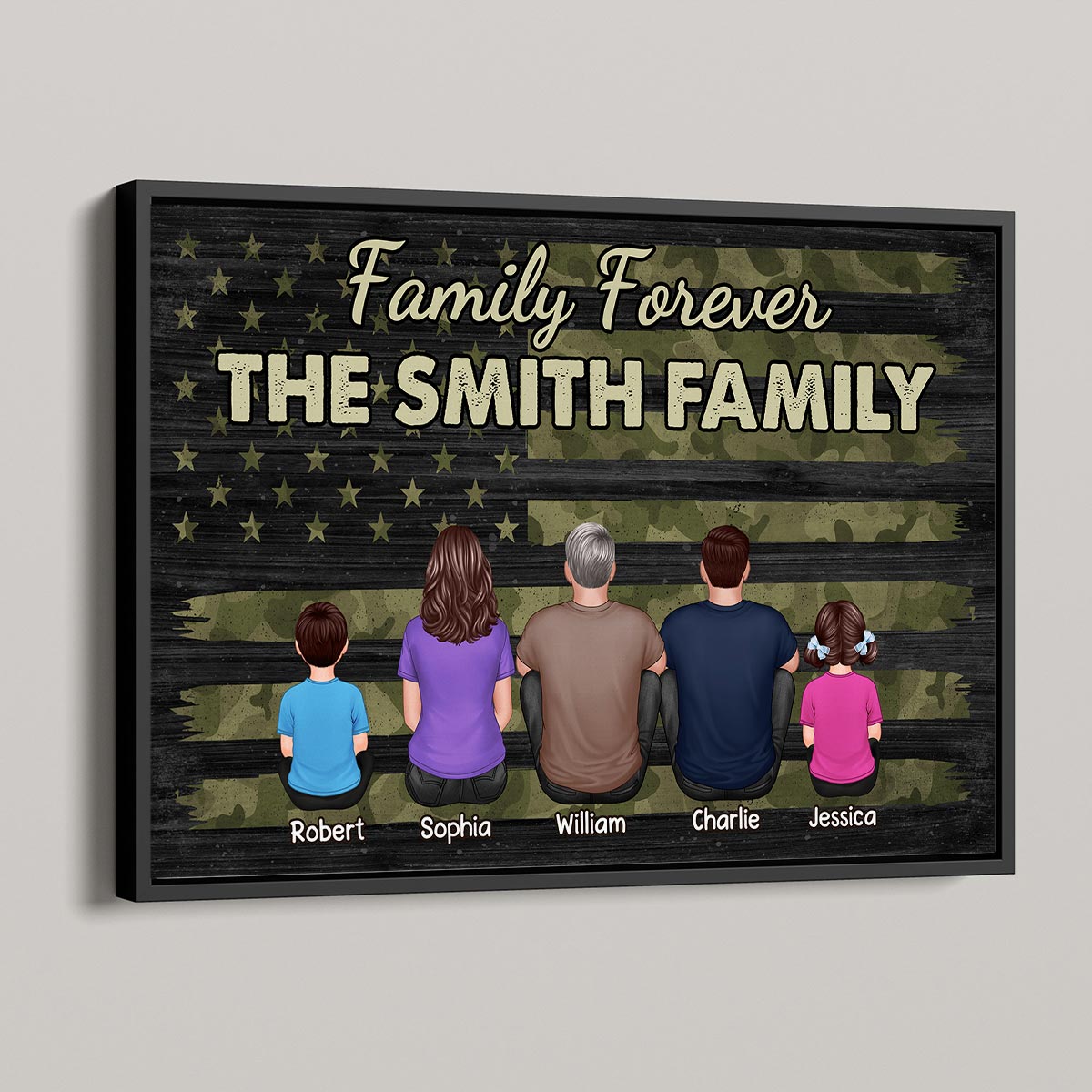 Family Forever Camo American Flag Personalized Poster, Gift For Husband, Wife, Dad, Mom