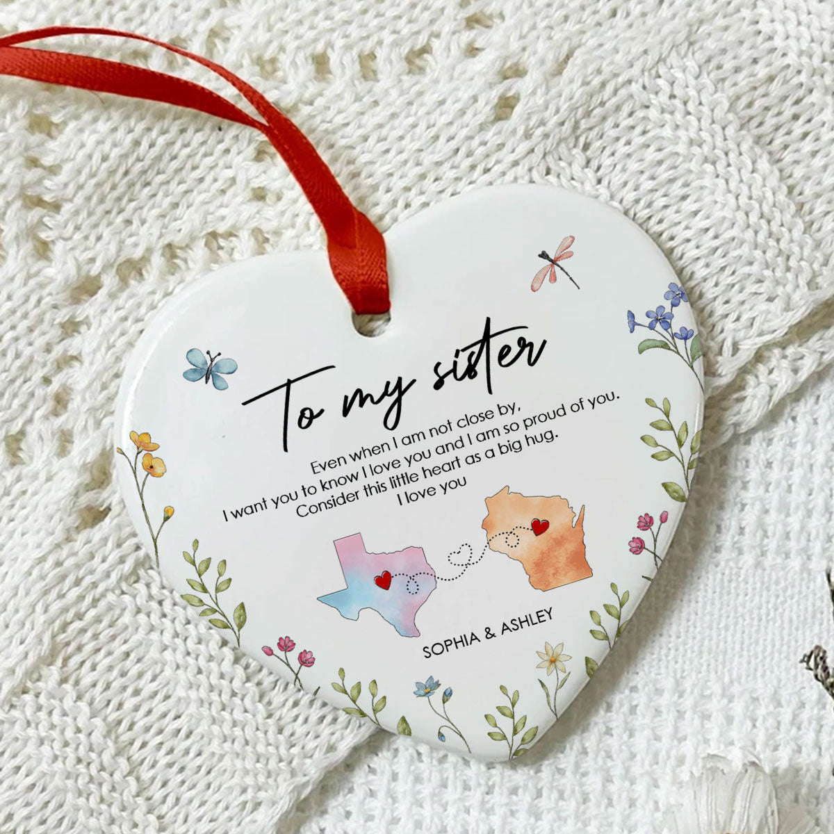 I'm So Proud Of You Sister Personalized Ceramic Ornament, Long Distance Togetherness Birthday Christmas Gift For Sisters, Siblings