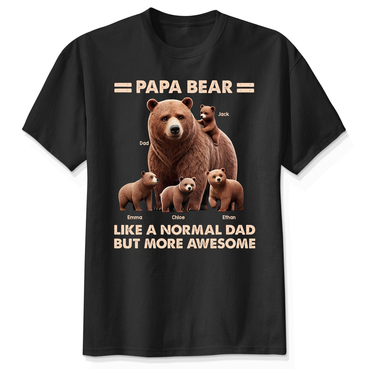 Papa Bear And Kids 3D Effect Personalized Shirt, Father's Day gift for Dads, for Grandpas