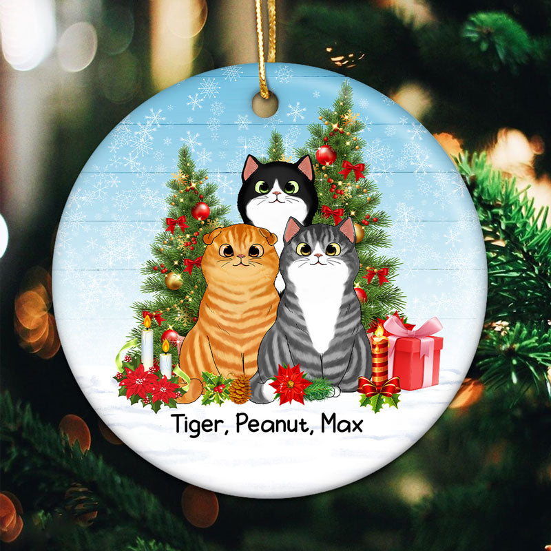 Meowy Christmas Cats Christmas Tree Personalized Circle Ornament